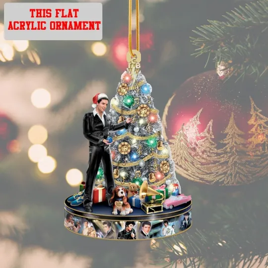 Discover Elvis Rock N Roll Tabletop Christmas Tree 2D Acrylic Ornament for Fans