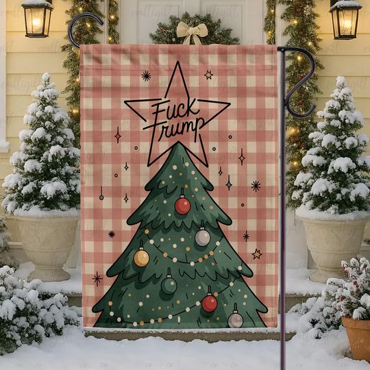 Anti-Trump Anime Style Garden Flag, Anti MAGA Resist Fascists Christmas Tree Flag, Liberal Holiday Yard Sign, Abolish ICE Home Decor, MYB759