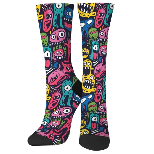 Discover Abstract happy fun monster cartoon socks soft breathable unisex harajuku retro style crew socks casual party outdoor cycling