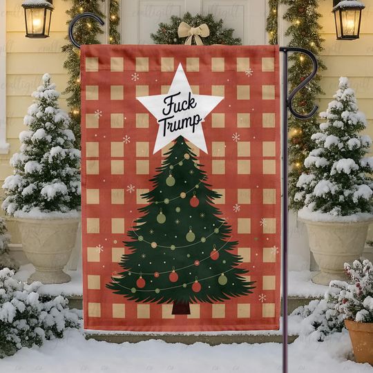 Discover Vintage Christmas Tree Flag, Anti Trump Protest Holiday Garden Flag, Fight Fascists Anti ICE MAGA GOP Flag, Funny Merry Trumpmas Flag MYB757