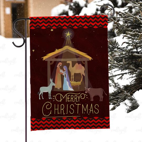 Merry Christmas Nativity Scene Yard Flag, Star Of Bethlehem Xmas Flag, Holy Night Christmas Home Flag, Catholic Religious Porch Decor,MYC879