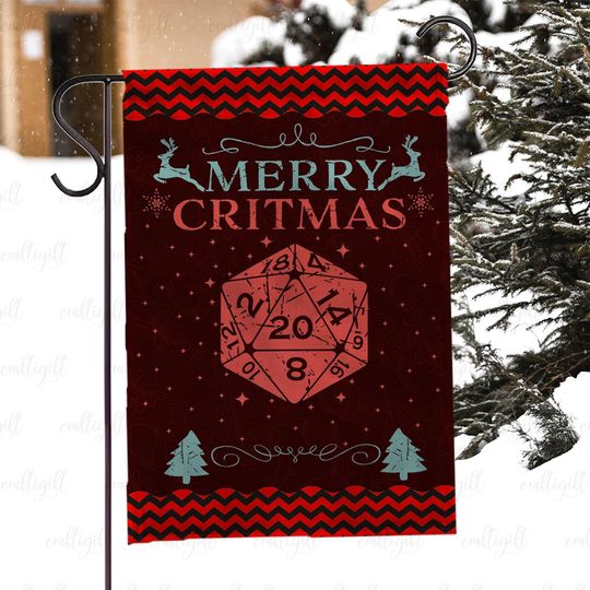 Discover Merry Critmas Dnd D20 Dice Yard Flag, Funny Rpg Christmas Garden Flag, Fantasy Gamer Xmas Flag, Critical Hit Holiday Outdoor Flag, MYJ978