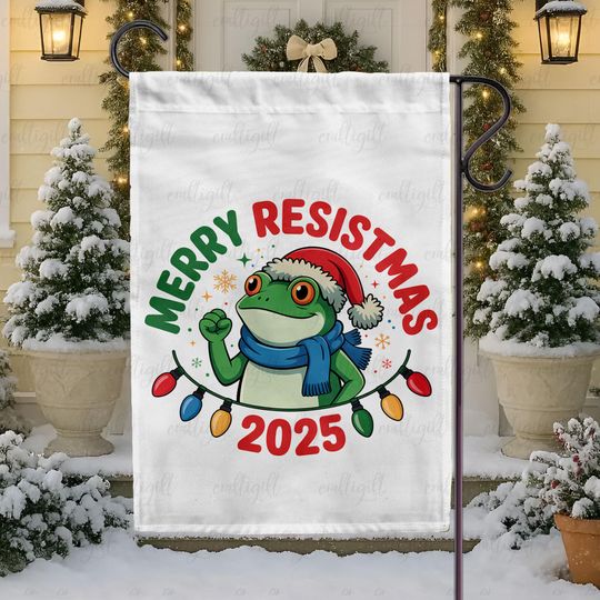 Discover Merry Resistmas 2025 Protest Flag, Funny Political Frog Christmas Yard Decor, Freedom Portland Frog Flag, Christmas Lights Anti-Trump Flag