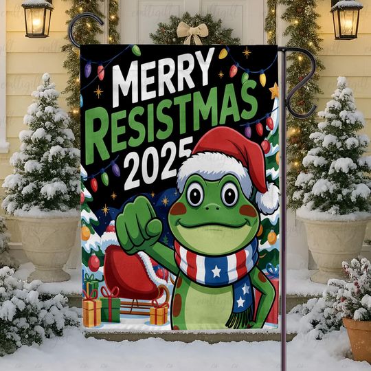 Discover Merry Resistmas Funny Frog Flag, Freedom Portland Frog Flag, Politic Christmas Anti-Trump Protest Flag, Frog Resist FDT Trumpism Winter Flag