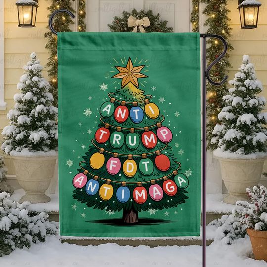 Christmas Lights Subtle Hate Trump Flag, FDT Christmas Protest Flag, Winter Pinecone Holiday Funny Decor, Liberal Democrat Leftist Xmas Gift