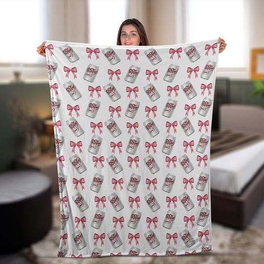 Coquette Dr Pepper Diet Fleece Throw Blanket for Her, Girly Bow Drink, Soda Lovers, Christmas Gift