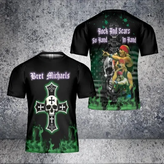 Discover Bret Michaels Hook And Scar Go Hand In Hand 3D T-Shirt