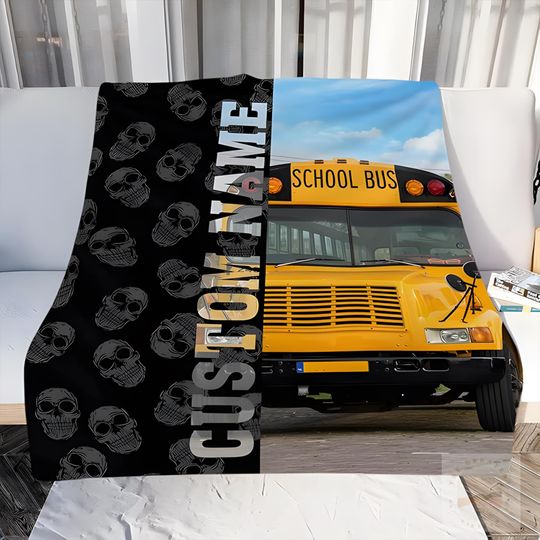 Discover Personalized School Bus Fleece Blanket with Custom Name - Perfect Gift for Bus Drivers