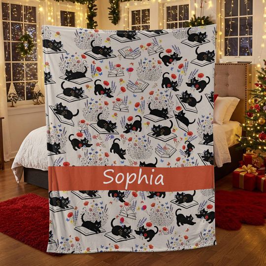 Discover Personalized Cat Reading Fleece Blanket for Book Lovers