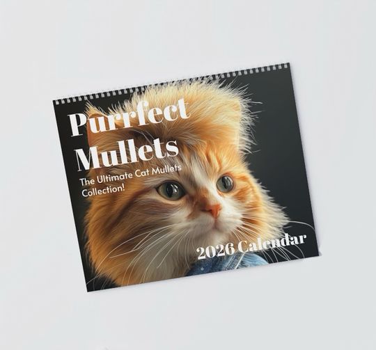 Discover Cat with Mullets 2026 Wall Calendar | Funny Christmas Gift for Him or Her | Secret Santa & White Elephant Gag Gift for Co-workers