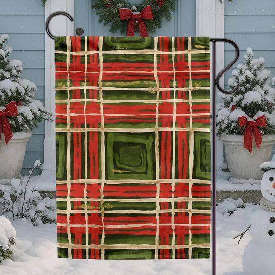 Discover Rustic Christmas Plaid Garden Flag, Festive Holiday Checkered Flag, Classic Tartan Christmas Flag, Elegant Christmas Plaid Flag Decor,MYE994