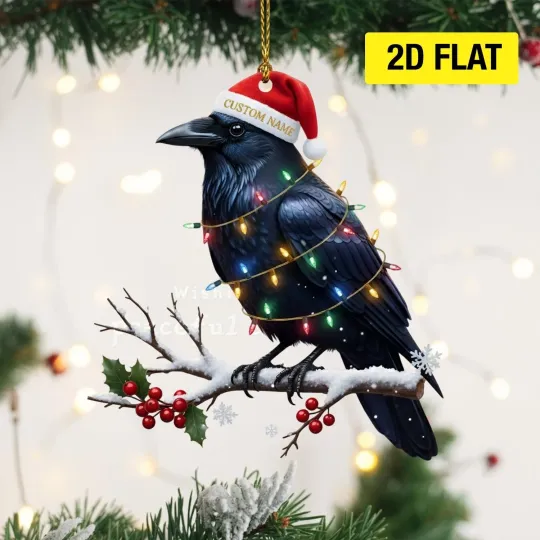 Discover Custom Crow Christmas Ornament 2025 Personalized Name 2D Flat Acrylic Xmas Tree