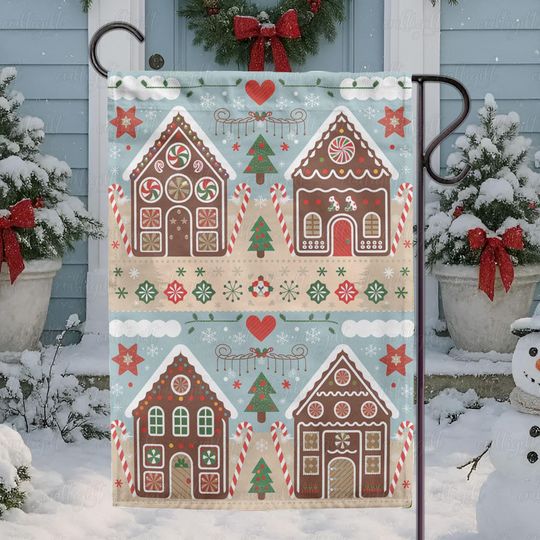 Discover Holiday Gingerbread House Garden Flag, Christmas Candy Yard Flag Decor, Winter Holiday Gingerbread Flag, Fairy Tale Xmas House Flag,