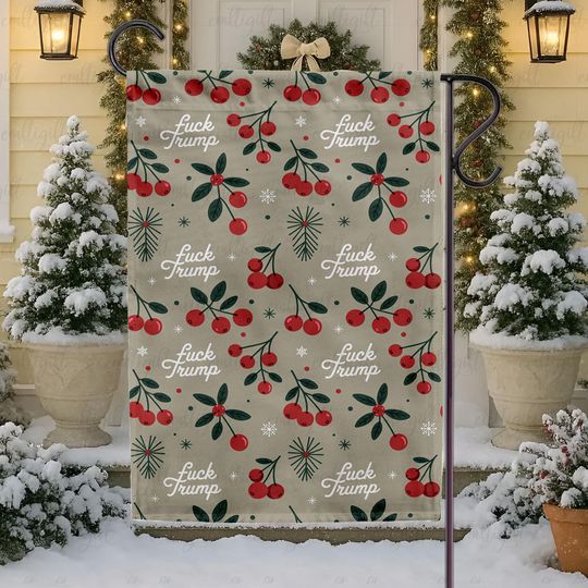 Retro Cottage Trump Hater Flag, Christmas Holly Jolly Protest Yard Flag, Pro Immigrants Garden Decor, Holiday USA Patriotic Gifts,