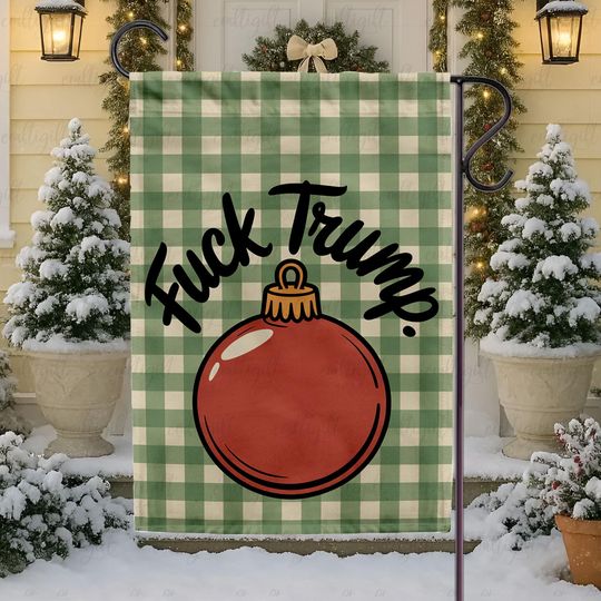 Discover Fck Trump Red Christmas Bauble Flag, Xmas Checkered Political Flag, No Kings In America Flag, Resist Fascism Rage The Machine Sign,