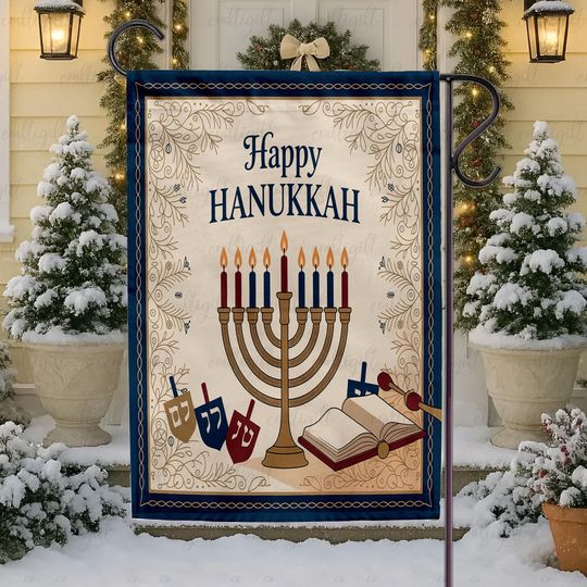 Radiant Happy Hanukkah Garden Flag, Christmas Festive Interfaith Flag, Hanukkah Party Jewish Home Decor, Chrismukkah Welcome Flag,