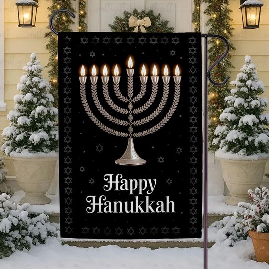 Retro Happy Hanukkah House Flag, Light Festival Outdoor Flag, Christmas Jewish Holiday Festive Home Decor, Menorah Chag Urim Sameach Gift