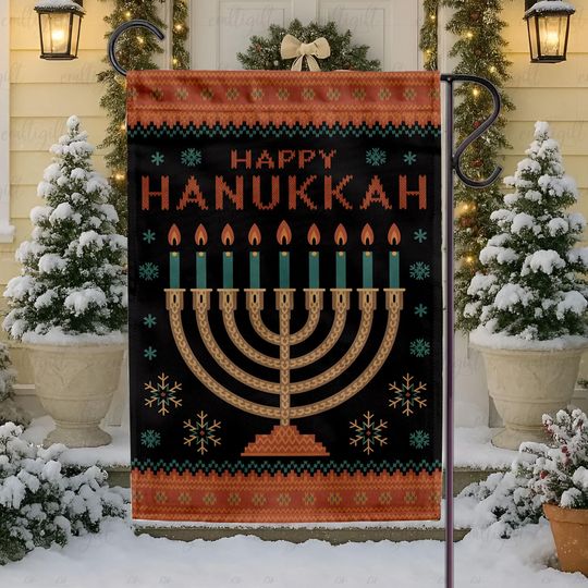 Hanukkah Christmas Festive Holiday Garden Flag, Hanukkah Candles House Flag, Interfaith Christmas Outdoor Decor, Jewish Friend Gift,