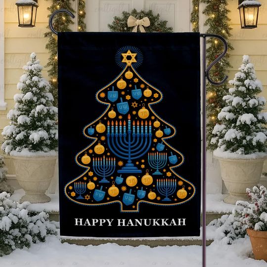 Happy Hanukkah Christmas Tree Flag, Jewish Religious Garden Flag, Christmas Chrismukkah Party Gift Exchange, Hanukkah Outdoor Decor,