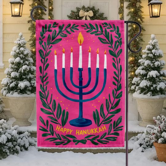 Happy Hanukkah Garden Flag, Hanukkah Festive Outdoor Flag, Religious Jewish Holiday Yard Flag, Menorah Christmas Winter Home Decor,