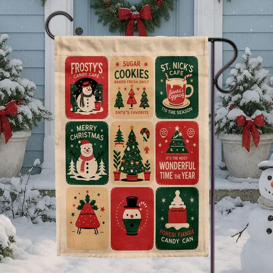 Discover Snowman And Candy Cane Garden Flag, Holiday Cookie Caf Yard Flag, Santas Eggnog Christmas Flag Decor, Retro Christmas Treats Flag,
