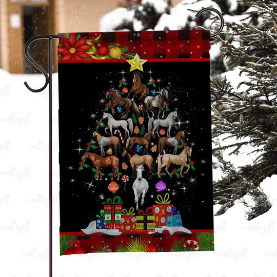 Discover Merry Christmas Horse Tree Outdoor Flag, Festive Horse Winter Flag, Country Farm Horse Xmas Flag, Horse Lovers Holiday Porch Decor,