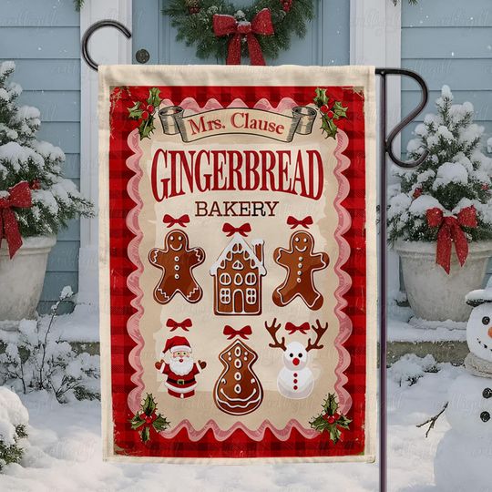Discover Mrs. Clause Christmas Bakery Flag, Christmas Gingerbread Shop Flag, Festive Bakery Holiday Garden Flag, Gingerbread Christmas Flag,