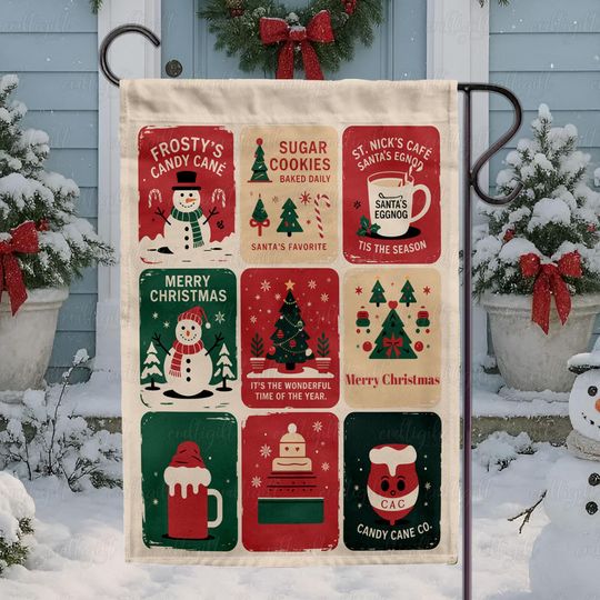 Discover Hot Chocolate Holiday Cup Flag, Retro Christmas Caf Garden Flag, Vintage Cookie Shop Christmas Flag, Festive Holiday Treats Flag