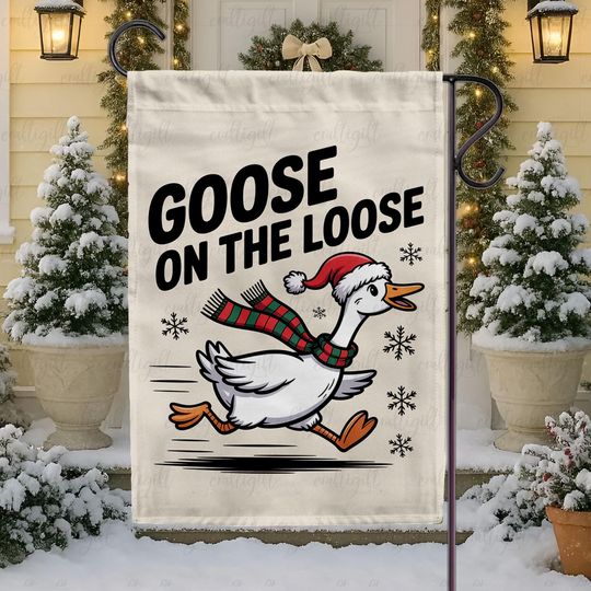 Discover Goose On The Loose Christmas Garden Flag, Funny Xmas Goosey Flag, Merry Duckmas Yard Sign, Cute Jolly Gooses Holiday Party Decor,