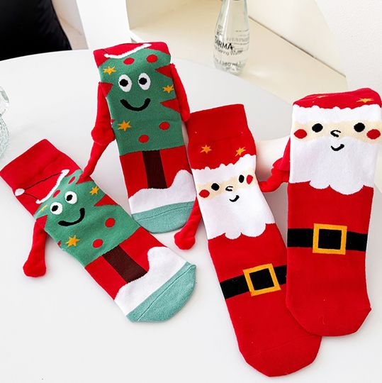 Holding Hands Socks Elastic Magnet Hand Socks Cartoon Comfortable Cotton Mid-calf Socks Funny Gift For New Year Christmas
