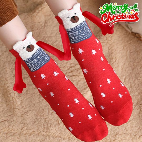 Magnetic Love Socks for Couples Christmas Design Adorable Holding Hands Cotton Mid Calf Length Perfect Pair Gift Idea