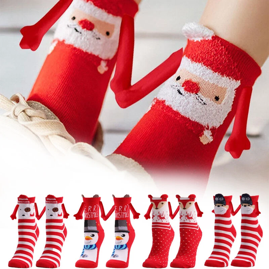 Magnetic Hand Holding Christmas Socks For Couples Cute Harajuku Style Cotton Long Socks Girls Teens Holiday Gifts