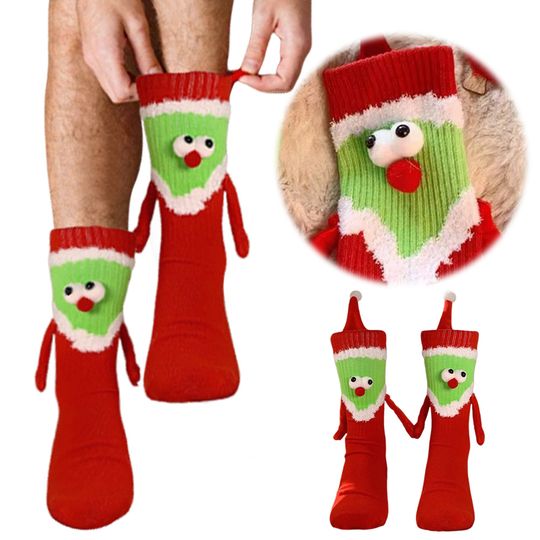 Christmas Magnetic Holding Hands Socks Warm Soft Novelty Xmas Crew Socks for Women Men for Christmas Holiday Or Birthday Gift