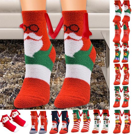Christmas Magnetic Suction Hand In Hand Socks Creative 3D Unisex Holding Hands Long Socks Girls Harajuku Cute Couple Cotton Sock
