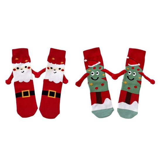 Cute Christmas Magnetic Socks For Women Men Creative Cartoon Santa Claus Xmas Tree Hand In Hand Cotton Stockings Christmas Gifts