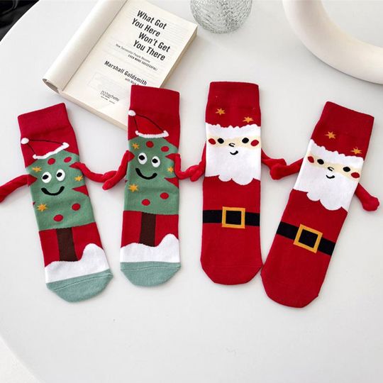 Holding Hands Socks Elastic Magnet Hand Socks Cartoon Comfortable Cotton Mid-calf Socks Funny Gift For New Year Christmas