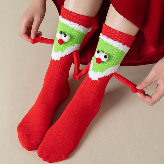 1 Pair Cartoon Christmas Socks Long Tube Hose Magnetic Socks With Hands For Home Christmas Gifts Xmas Noel Navidad New Year