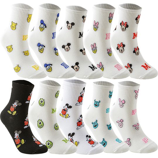 Discover 5Pairs miniso disney Hip Hop Street Fashion Novelty Anime Socks Men Women Funny Casual Short Crew Socks