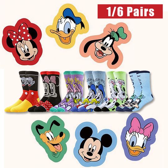 Discover 1/6 Pairs Potdemiel Disney Men Women Trendy Cartoon Anime Socks Street Fashion Novelty Funny Casual Crew Socks