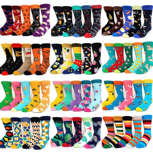 Discover 5 Pairs/Pack New Design Cartoon Socks Happy Funny Men Cotton Streetwear Crew Socks Bookshelf equation Casual Fashion Classic