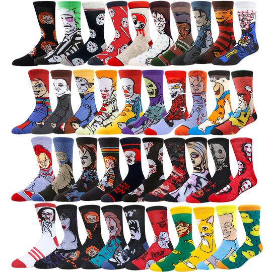 Discover 5Pairs Men Women Hip Hop Street Cartoon Anime Socks with Puzzle - Piece Pattern Novelty Funny Brain - Teasing Casual Crew Socks