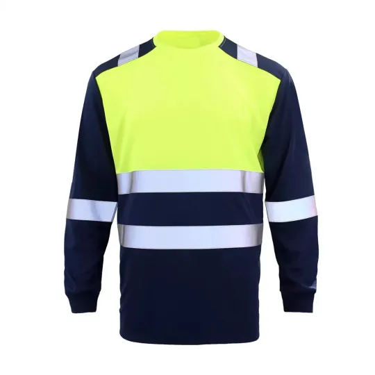 Long Sleeve Breathable Quick Dry Workwear T-Shirt Reflective Strip Construction Site Safety Uniform Comfortable Crew Neck Male T