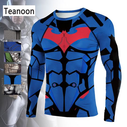 Discover Super Bat Mens Compression T-Shirt Long Sleeve Tight Fitness Gym Sports Digital Printed Running Shirts Hero Jerseys Cosplay Top