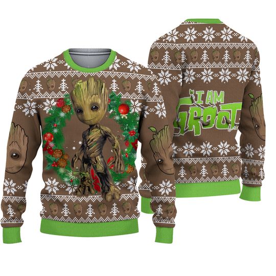Baby Groot Ugly Christmas Sweater, 3D Xmas Sweatshirt for Adults and Kids
