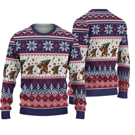Bigfoot Santa Christmas Tree Sweater, Sasquatch Ugly Christmas Sweater