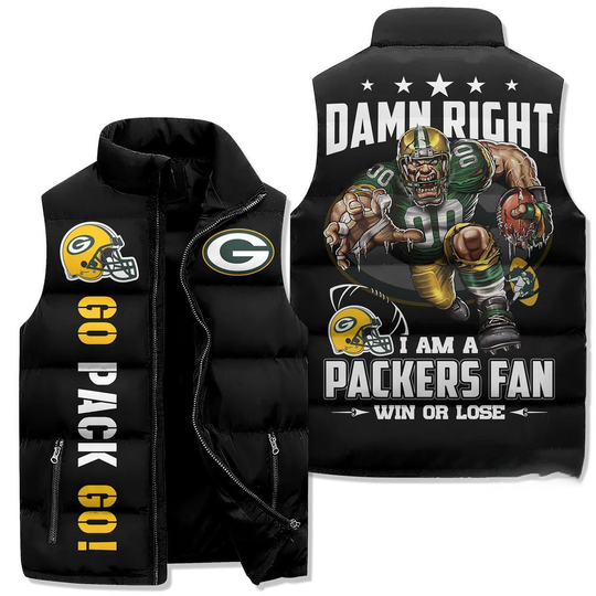 Green Bay Packers Sporty Mascot Design Sleeveless Jacket