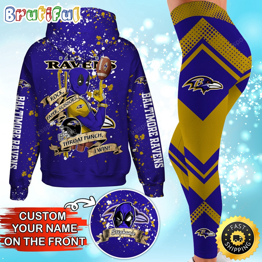 Custom football Baltimore Ravens Hoodie Leggings Rock Paper Scissors Throat Punch I Win Hoodie