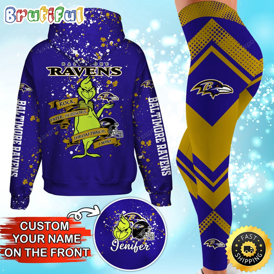 Custom football Baltimore Ravens Hoodie Leggings The funny character Hoodie Rock Paper Scissors Throat Punch I Win