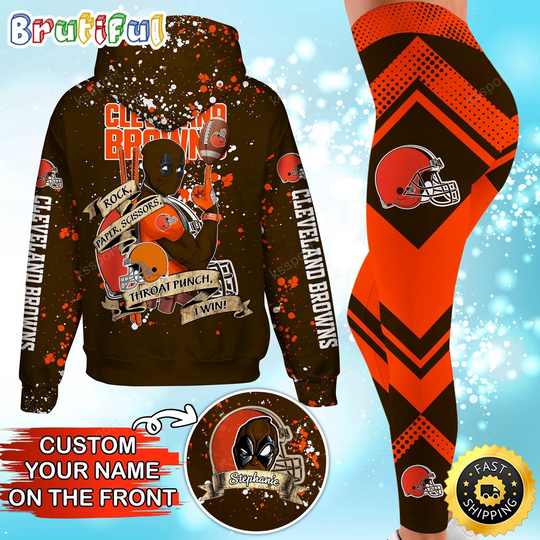 Custom football Cleveland Browns Hoodie Leggings Rock Paper Scissors Throat Punch I Win Hoodie