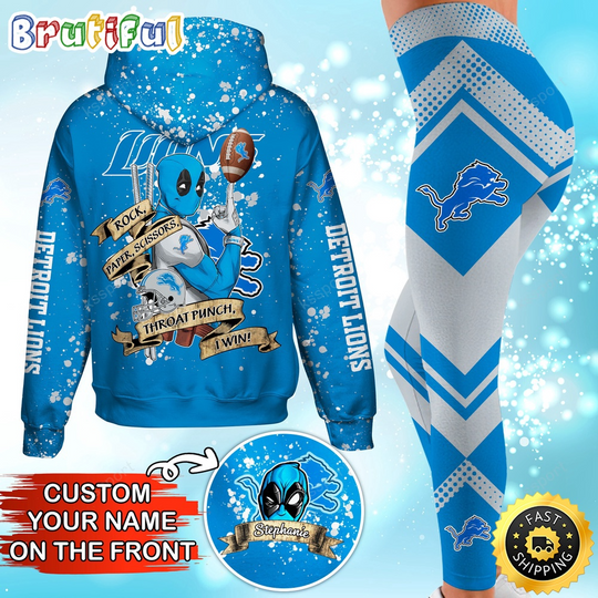 Custom Detroit Lions Hoodie Leggings Rock Paper Scissors Throat Punch I Win Hoodie